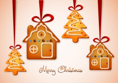 Noel gingerbread çerezleri kırmızı şerit yay ile