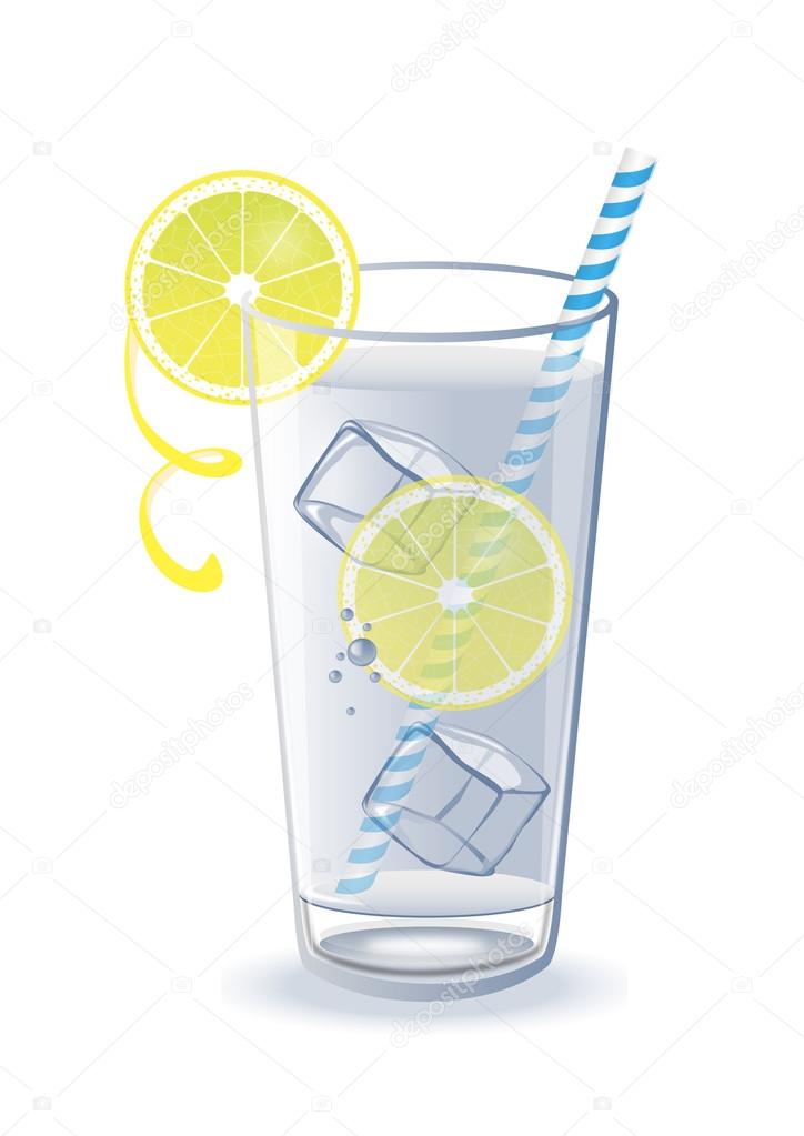 a glass of water with lemon and ice
