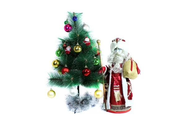 Santa Claus with Christmas tree. Isolated object on white backgr — Stock Photo, Image