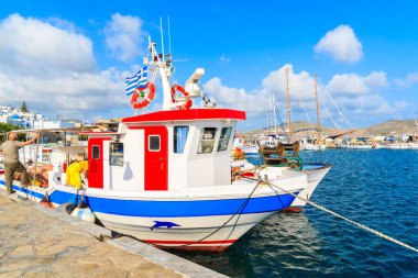 Naoussa limanındaki tipik balıkçı teknesi, Paros Adası, Yunanistan