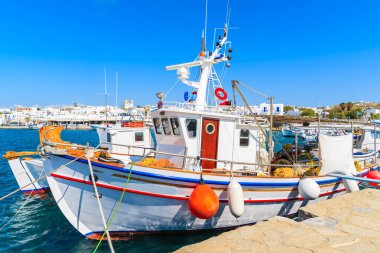 Naoussa limanı, Paros adası, Kiklad, Yunanistan 'daki tipik balıkçı teknesi