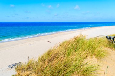 Çimen kum tepeciği ve güzel sahil manzarası, Sylt Adası, Almanya