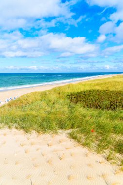 Sylt Adası, Kuzey Denizi, Almanya 'daki Westerland köyündeki kumsal manzarası