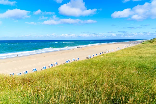 Sylt Adası, Kuzey Denizi, Almanya 'daki Westerland köyündeki kumsal manzarası