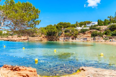 Güzel Cala Gracioneta plajı manzarası, İbiza adası, İspanya