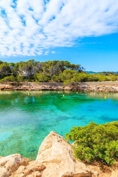 Güzel Cala Gracio Körfezi manzarası sabahın erken saatlerinde, İbiza adası, İspanya