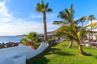 Playa Blanca tatil köyü kıyı sahil palmiye ağaçlarının