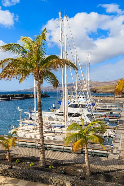 Palmeiras em Puerto Calero marina construído em estilo caribenho — Fotografia de Stock