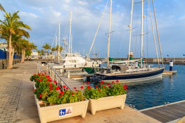 Yacht boats in Caribbean style Puerto Calero port