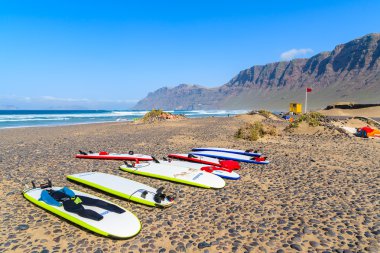 Surfing boards on Famara beach