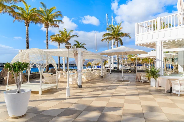 Luxury restaurant terrace in Puerto Calero marina — Φωτογραφία Αρχείου