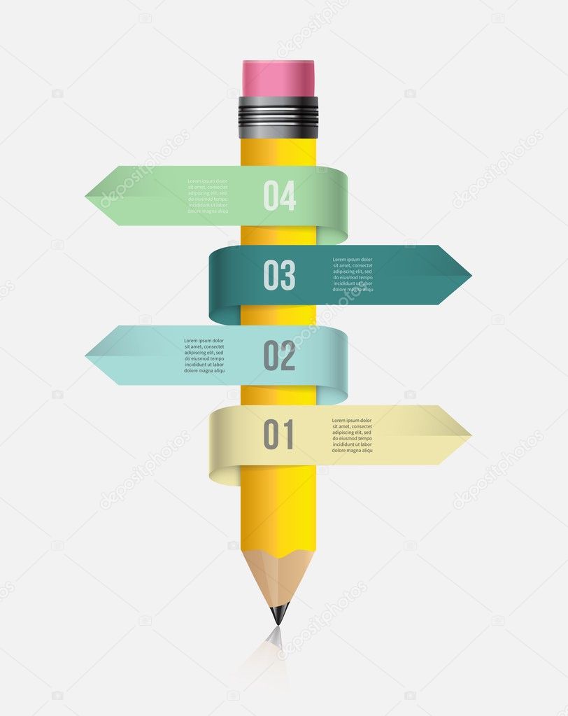 Vector infographic template with pencil and ribbons. Design business concept for presentation, graph, diagram. Options, parts, steps or processes. EPS10.