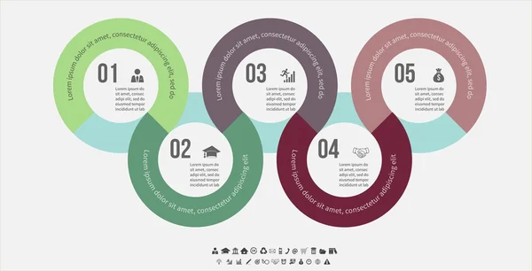 Modello infografico vettoriale. Progettazione concetto di business per la presentazione, grafico e diagramma. 5 opzioni, parti, fasi o processi. EPS10 . — Vettoriale Stock