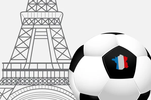 Франції футболу 2016. Футбольний м'яч з французьким прапором кольори і Ейфелева вежа. — стокове фото