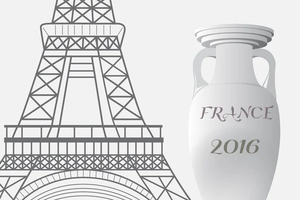 フランス サッカー 2016年。優勝カップとエッフェル塔. — ストック写真