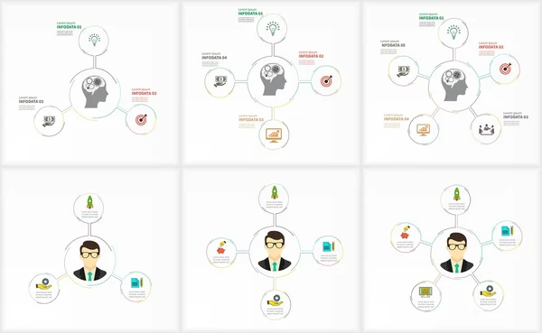 Infographic sjabloon instellen Data Visualization. Kan worden gebruikt voor de indeling van de werkstroom, aantal opties, stappen, diagram, grafiek, presentatie, ronde grafiek en web design. Vectorillustratie — Stockvector