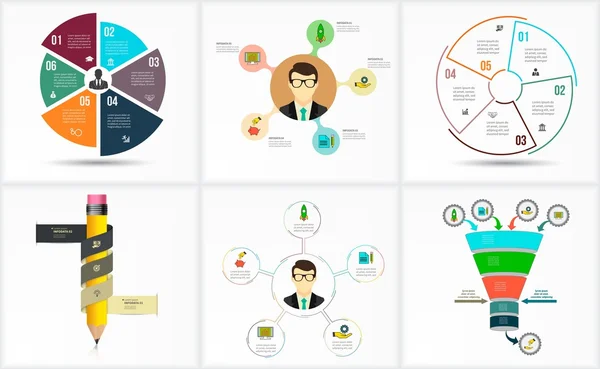 Establecer plantilla de infografía. Visualización de datos. Se puede utilizar para el diseño del flujo de trabajo, número de opciones, pasos, diagrama, gráfico, presentación, gráfico redondo y diseño web. Ilustración vectorial — Archivo Imágenes Vectoriales