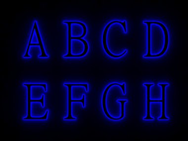 Alfabenin harfleri ile mavi neon işaret.