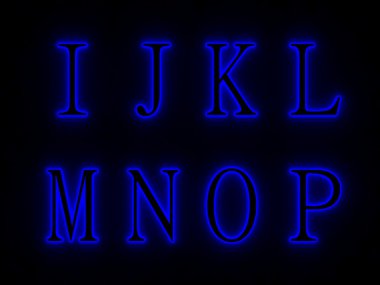 Alfabenin harfleri ile mavi neon işaret.