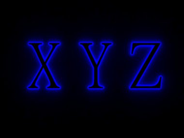 Alfabenin harfleri ile mavi neon işaret.