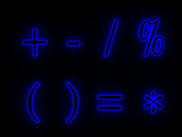 Modré neonové nápisy s symboly abecedy.. — Stock fotografie