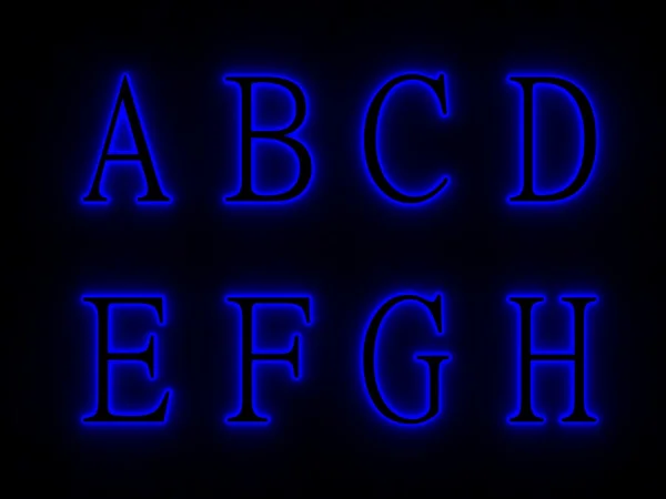 Kék neon táblák az ábécé. — Stock Fotó