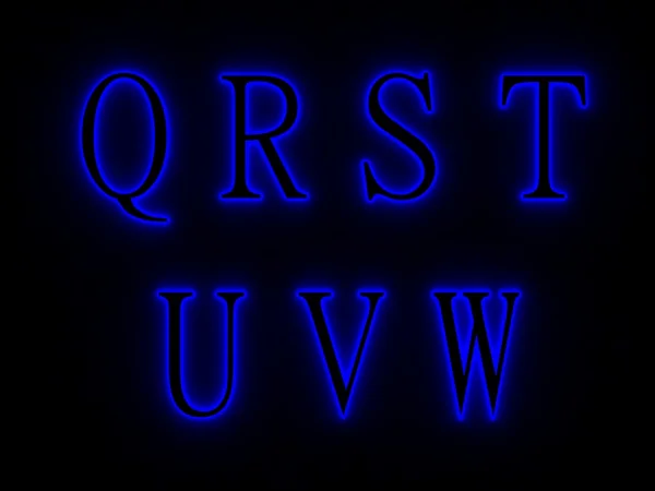 Sinais de néon azul com letras do alfabeto . — Fotografia de Stock