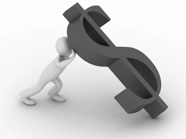3D-Mann mit fallendem Dollar-Symbol — Stockfoto