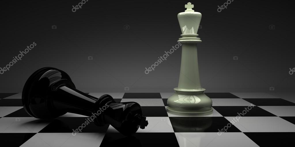 Victory. Checkmate. Chess. White chess pieces king and queen