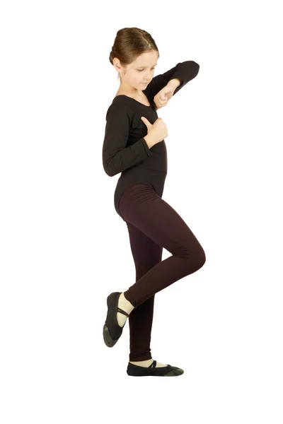 Little Girl dancer in pose on White Background — Stock Photo, Image