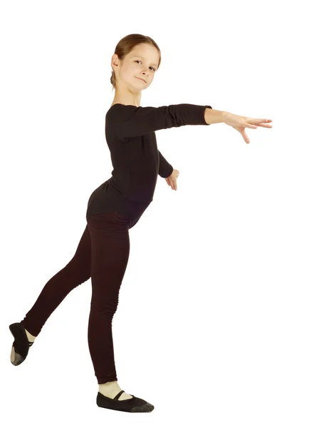 Küçük kız dansçı beyaz arka plan üzerinde poz — Stok fotoğraf
