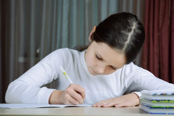 Uczniak młoda dziewczyna robi swoją pracę domową — Zdjęcie stockowe