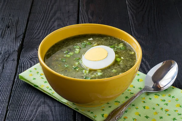 Sauerampfersuppe mit Ei — Stockfoto