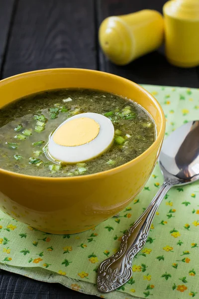 Zupa sorrelowa z jajkiem — Zdjęcie stockowe