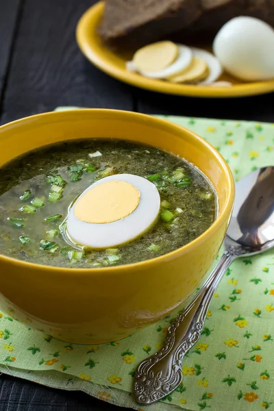 Sauerampfersuppe mit Ei — Stockfoto