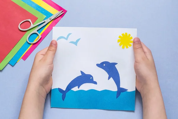 Paper applique made by the child on sea theme — Stock Photo, Image