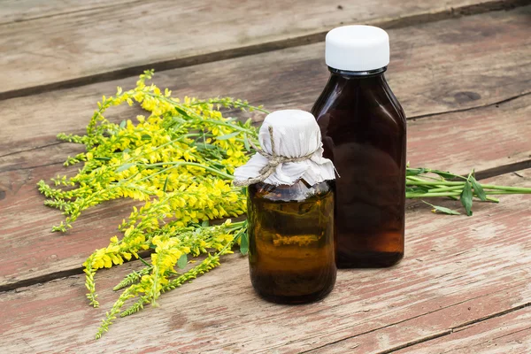 Melilotus officinalis und pharmazeutische Flaschen — Stockfoto