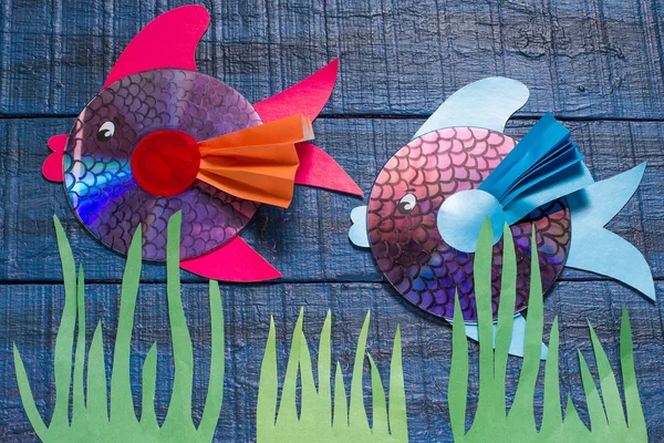 Making toy fish from the CD. Handmade children's project. Step 10 — Stock Photo, Image