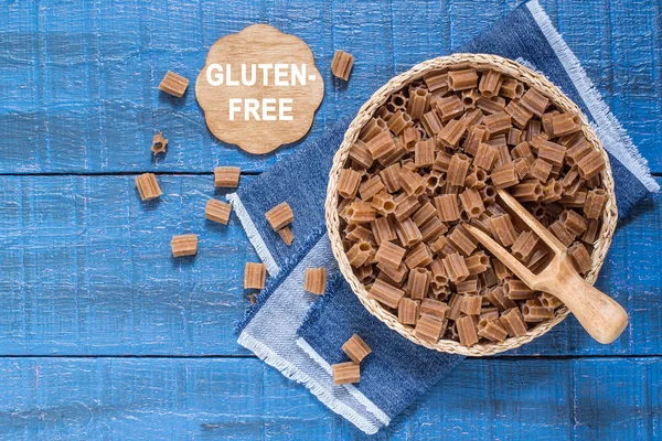 Buckwheat pasta in a wooden bowl — Stock Photo, Image