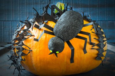 Cadılar Bayramı tasarım. Dikenli teyp ve örümcek p siyah kağıt