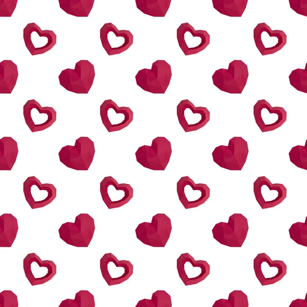 Seamless pattern with paper polygonal hearts. Colorful background for Valentine\'s day. Paper art and craft in holiday design. Volumetric handmade paper objects