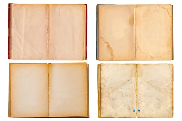 Set Old Open Books Blank Pages Isolated White Background Vintage — Stock Photo, Image