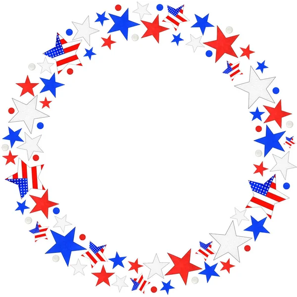 Watercolor Wreath Blue Red White Stars Traditional Colors 4Th July — Stock Photo, Image