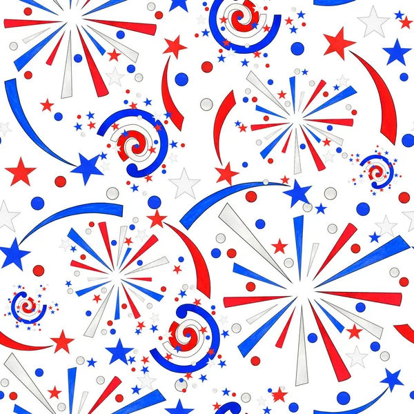 Seamless Watercolor Pattern 4Th July Usa Independence Day Festive Fireworks — Stock Photo, Image