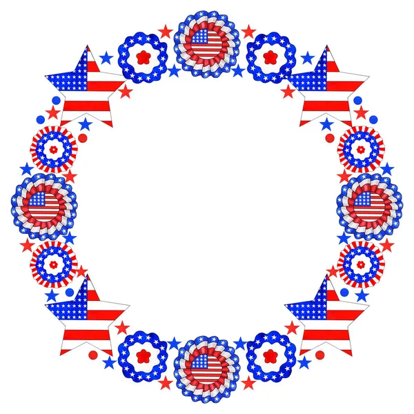 Watercolor Wreath Ribbon Rosettes Stars Traditional Colors 4Th July Independence — Stock Photo, Image