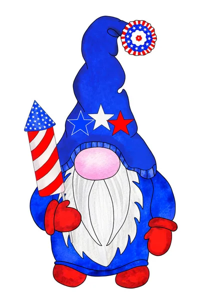 Patriotic Gnome American Flag Colors Firecracker Cute Gnome 4Th July — Stock Photo, Image