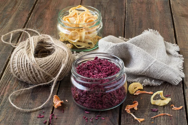 Dried vegetables, twine and linen cloth — Stok fotoğraf