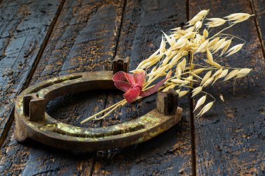 Symbols of good luck and prosperity - horseshoe and oats  clipart