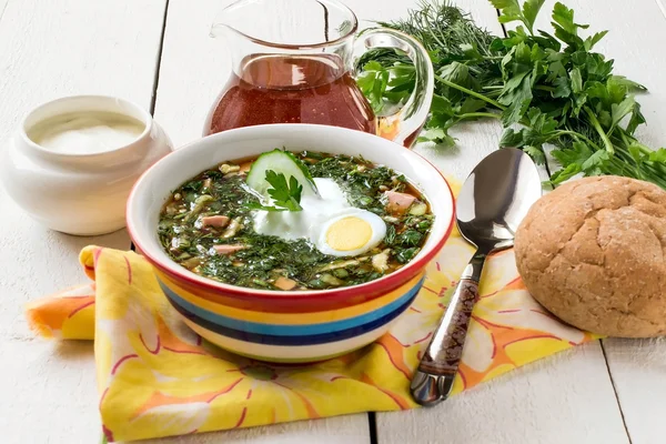 Kvas ile Rus geleneksel okroshka 