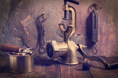 The old kitchen accessories. Toning of vintage 